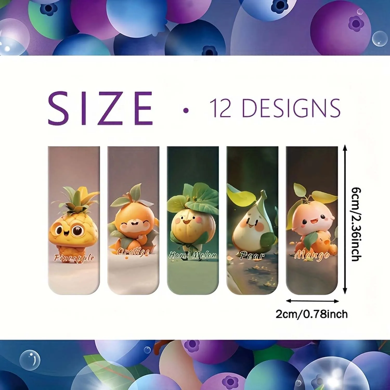 12pcs Magnetic Bookmarks Cute Fruit Page Markers for Students