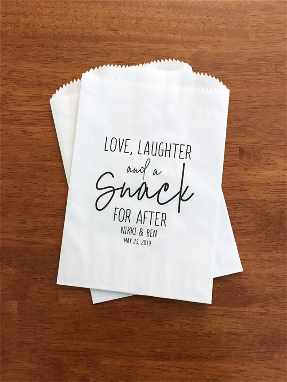

50 LINED Wedding Favor Bags for Guests - Wedding Cookie Bags, Candy Bags, Dessert Bags, Donut Bags - Love Laughter and a Snack