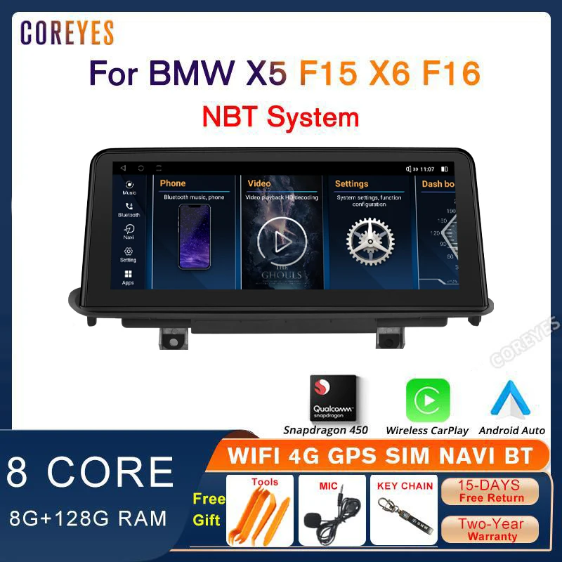

Автомагнитола COREYES 10,25 дюйма, Android 12, для BMW X5 F15 X6 2013-2017, автомобильный радиоприемник, мультимедийный плеер, беспроводной экран для CarPlay, Snapdragon 665