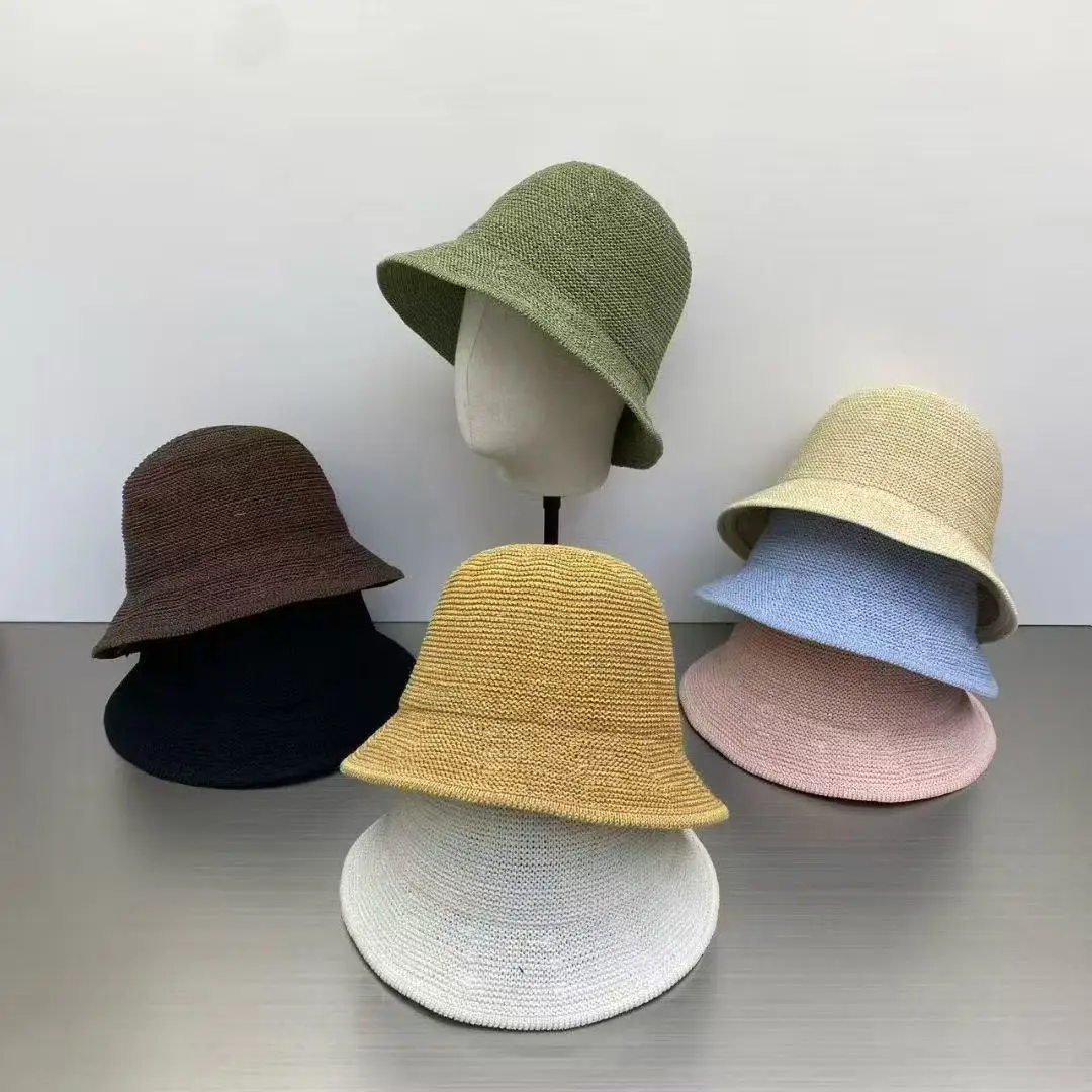 2026 New Japanese Style Solid Color Fine Straw Woven Bucket Hat