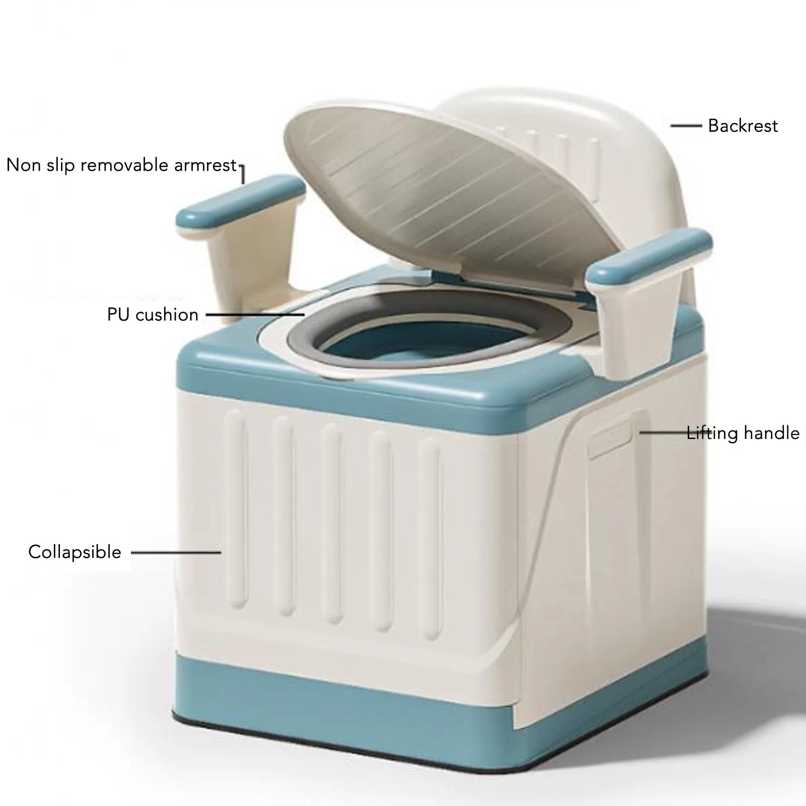 Bedside Commode Strong Load Bearing Anti Slip Bottom Space Saving Adults Folding Portable Toilet with Arms for Home for Elderly 5