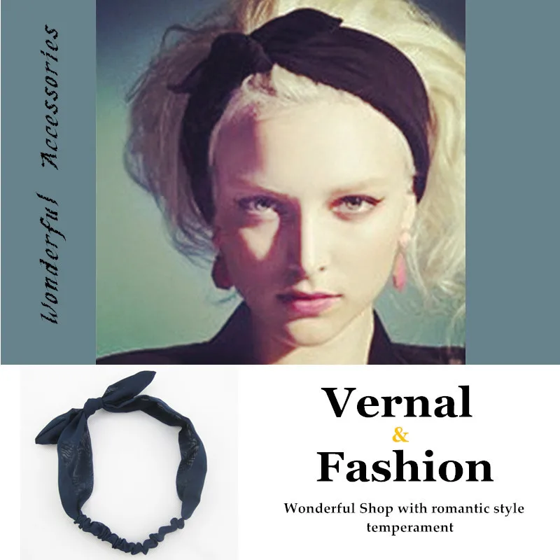 

2021 Women Hair Accessories Vintage Hair Bands for Girls Fashion Headband Knotted Bow Soft Solid Elastic Headdress Ladies Hoop