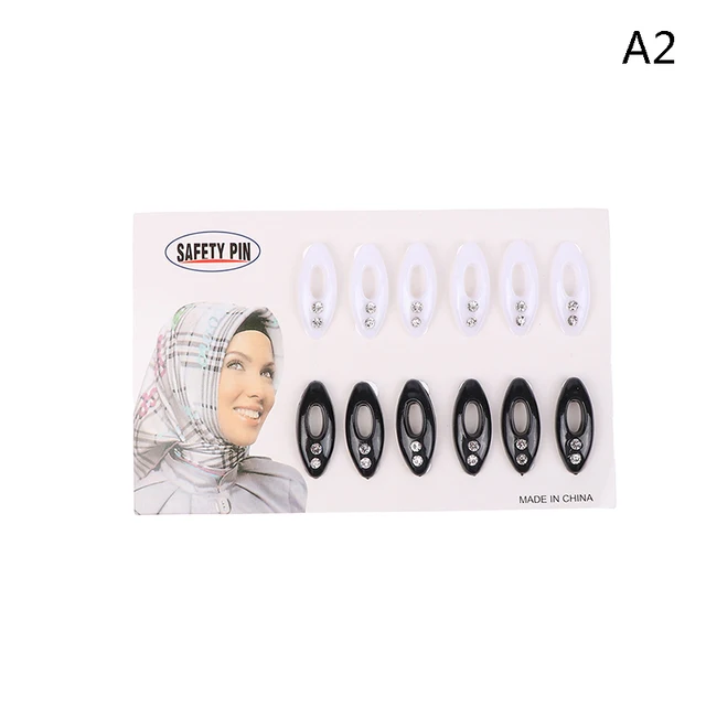 12 Pcs Oval Rhinestones Scarf Hijab Pins Safety Pin Plastic Girls Ladies  Dressing Accessories Brooches For