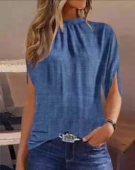 Flowy Printed Mock Neck Batwing Sleeve Casual Blouse Top For Women 1