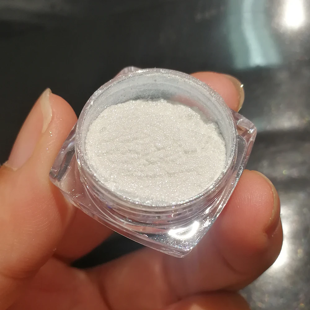 1 Bottle Moon-Mirror Nail Powder Pigment Pearl White Rubbing on Glitter White-Light Nail Art Glitter Dust Chrome Aurora Powder D nail powder,nail pigment