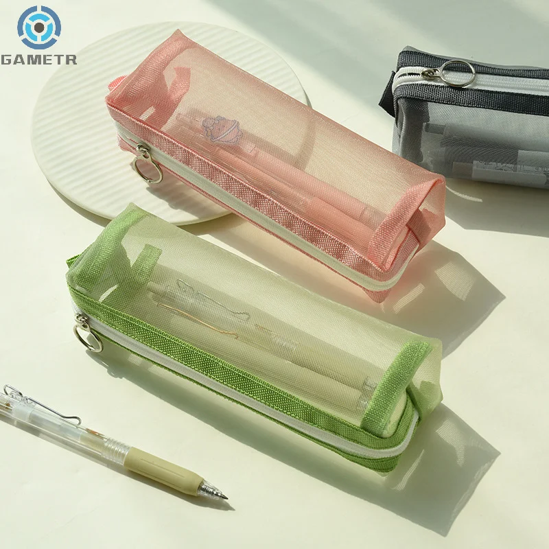 

Transparent Mesh Pencil Case simple student exam stationery bag large capacity portable storage pouch Nylon School Supplies