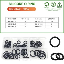 Premium Silicone Rubber O-Ring Seal Kit - High Temperature & Oil Resistant Gaskets for Plumbing and Pressure Washer Applications (Black 50Pcs CS2.5mm)