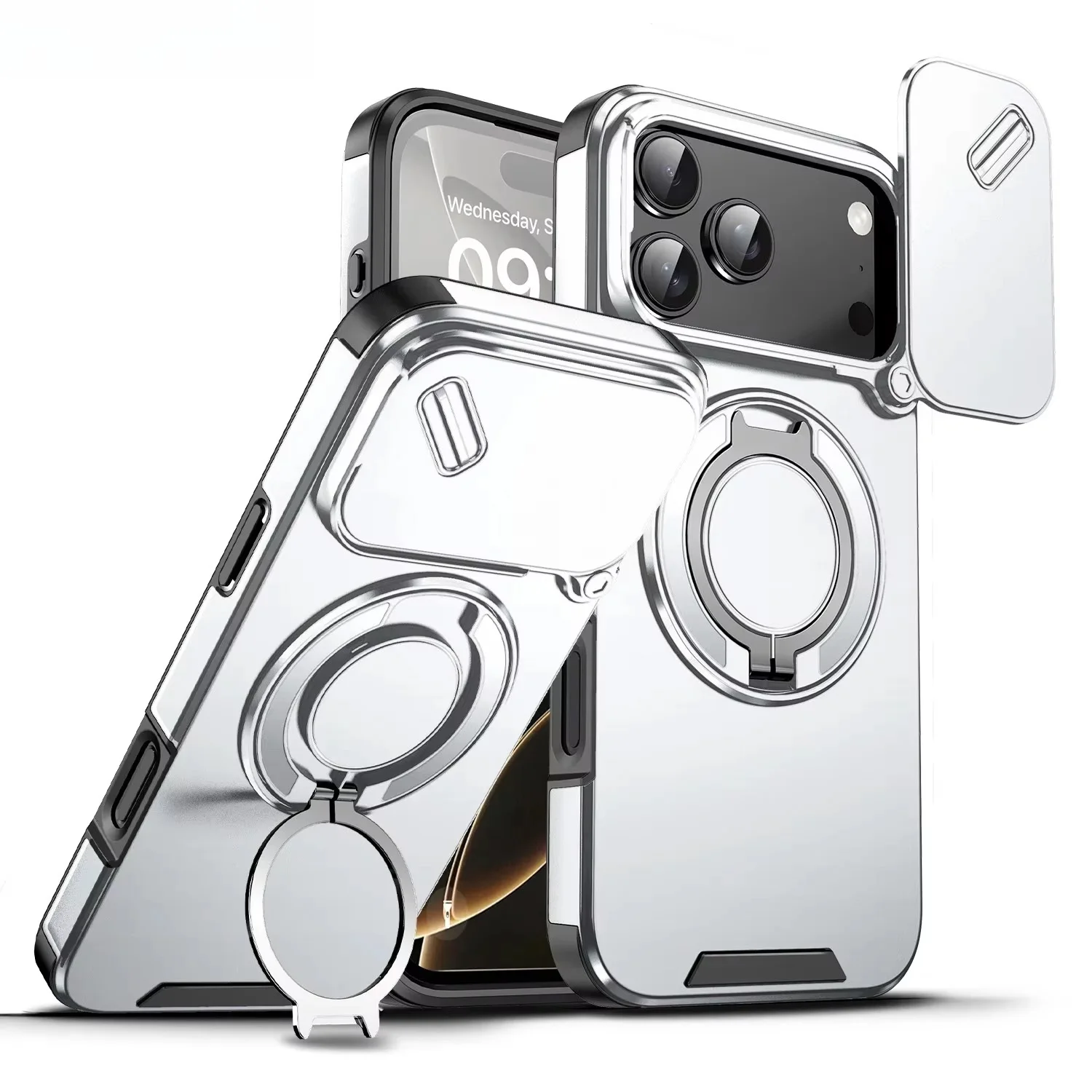 Heavy Duty Rugged Armor Magnetic Case with Slide Camera Protection and Bracket