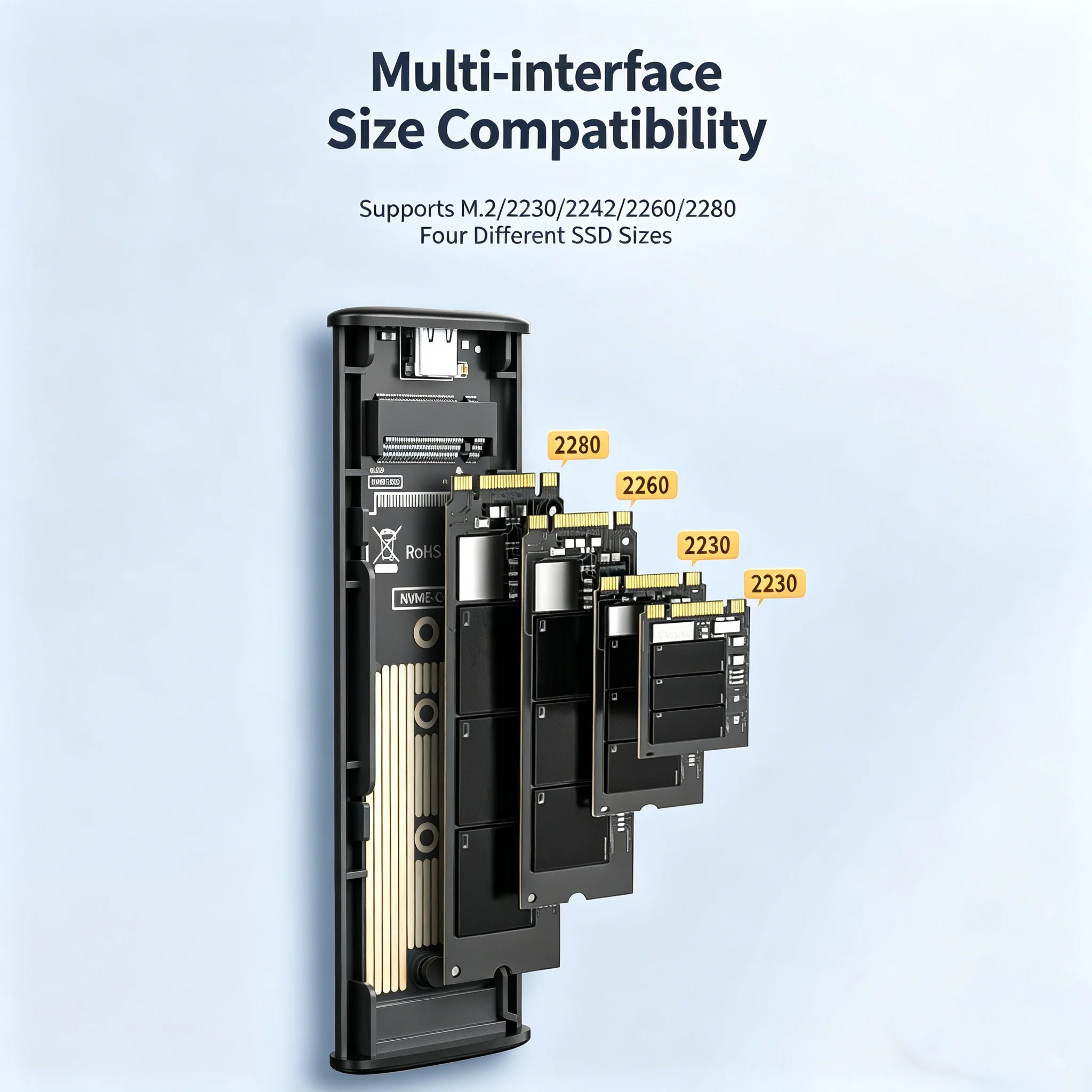 케비두메이 M.2 NVME SATA SSD 케이스 USB 3.1 Gen1 외장 하드 디스크 박스 툴리스 10Gbps 엔클로저 어댑터 (2230 2242 2260 2280 호환)