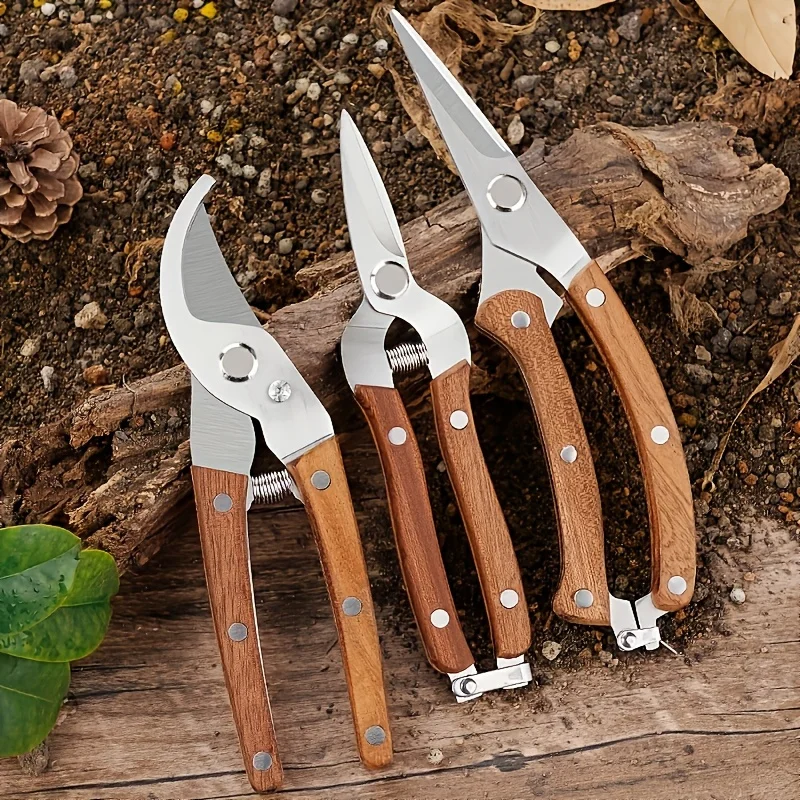 스테인리스 스틸 정원용 전정가위, 나무 손잡이 바이패스 전정가위