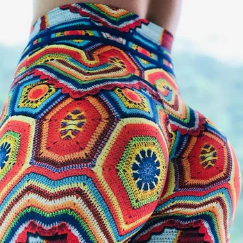 Colorful brocade high-waist printed sports and fitness leggings for women with high elasticity and yoga pants.