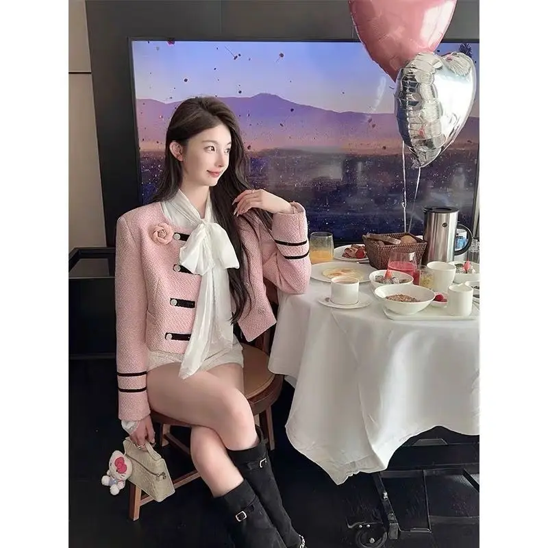 Pink Jacket Spring And Autumn 2025 New French High-End Short Outcoat for Women Blazer Yellow Suit Jackets Fashion Top Trench Coa