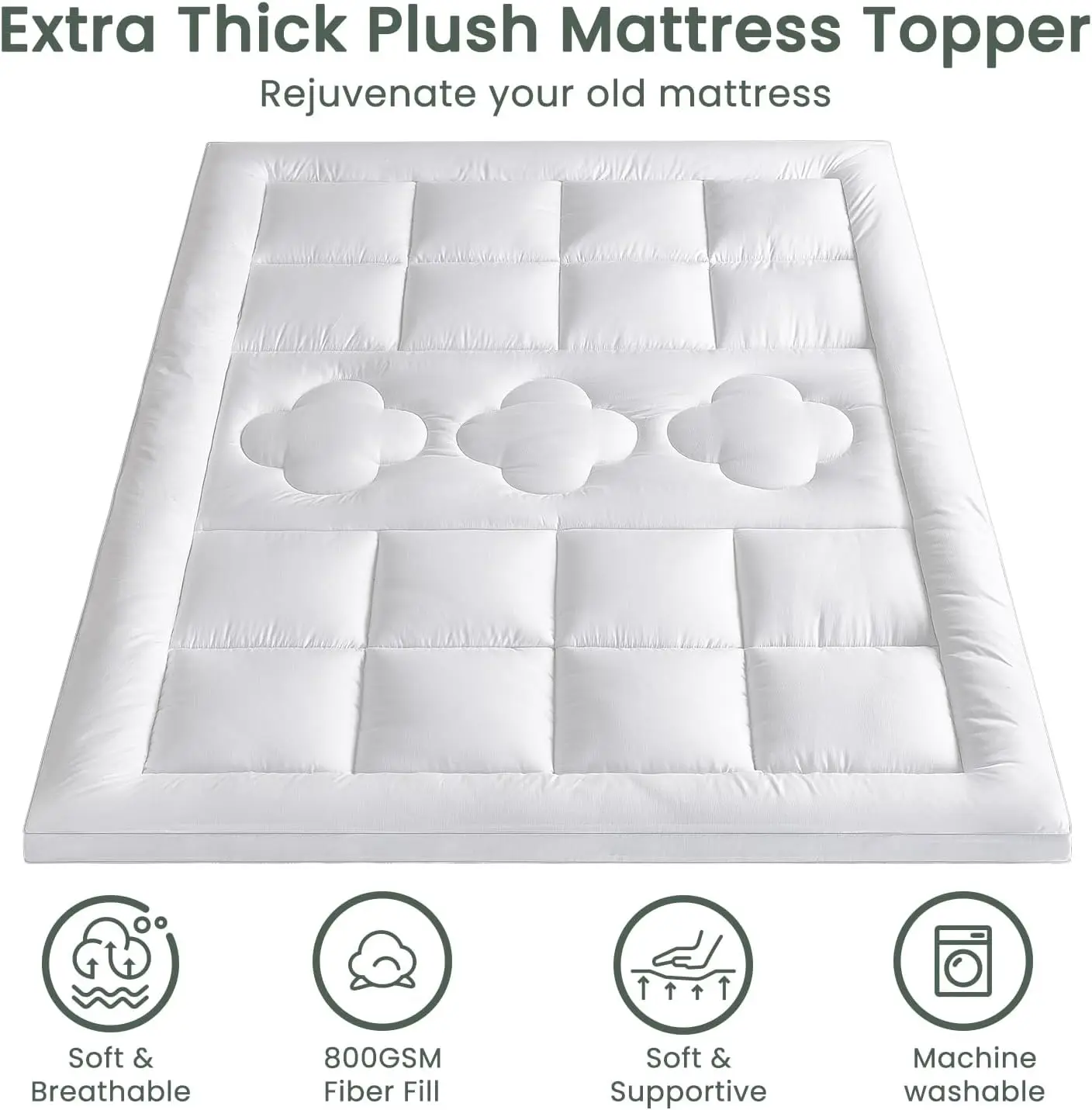 King Mattress Topper,Extra Soft Pillow Top Mattress Topper for Firm Bed,Extra Thick 800 GSM Down Alternative Fill,76 * 80 Inches