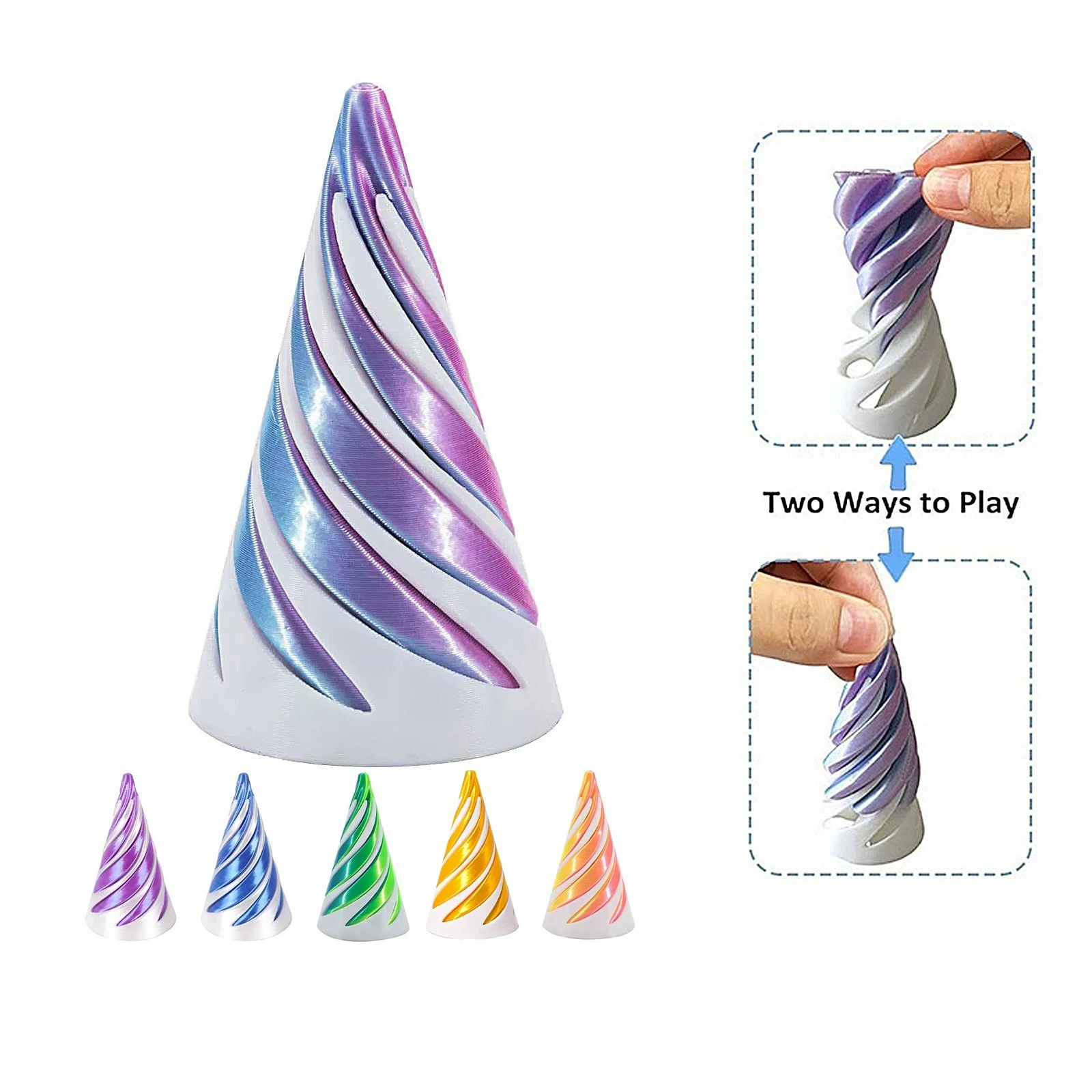 3D Printed Spiral Cone Toy Impossible Pyramid Passthrough Sculpture Pass Through Pyramid Toy Mini Vortex Thread Illusion