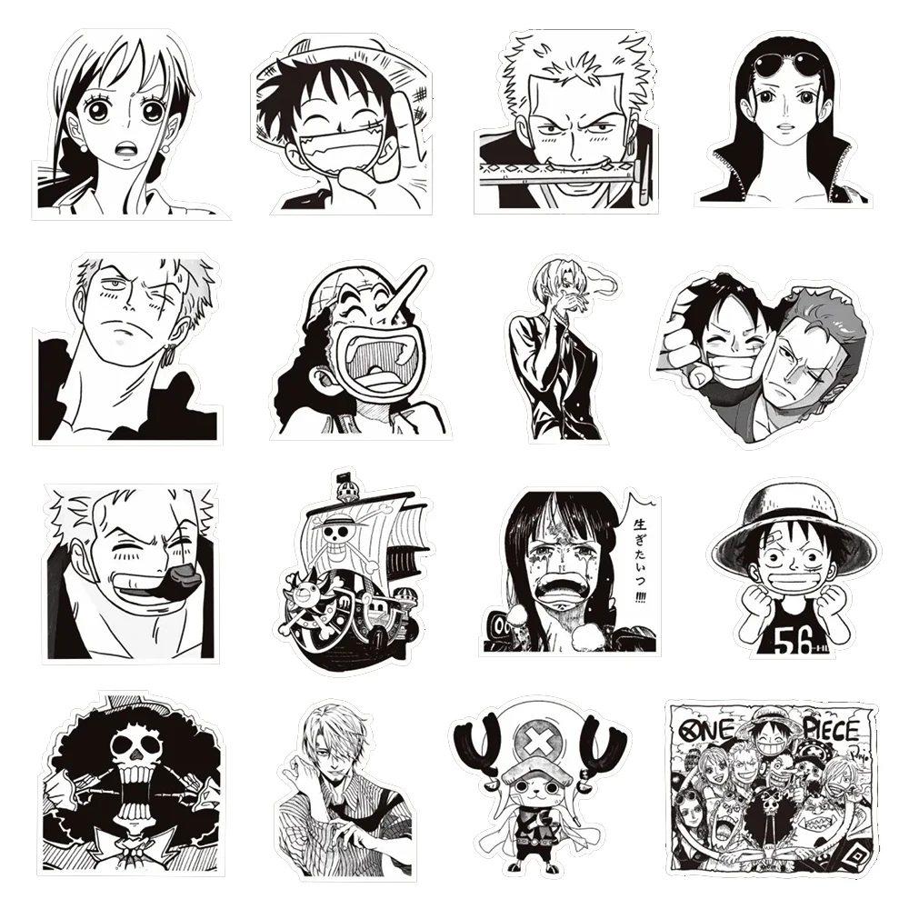 10/30/65pcs Black And White One Piece Stickers Luffy Zoro Anime Sticker Skateboard Motorcycle Cup Stationery Classic Toy Decal 2