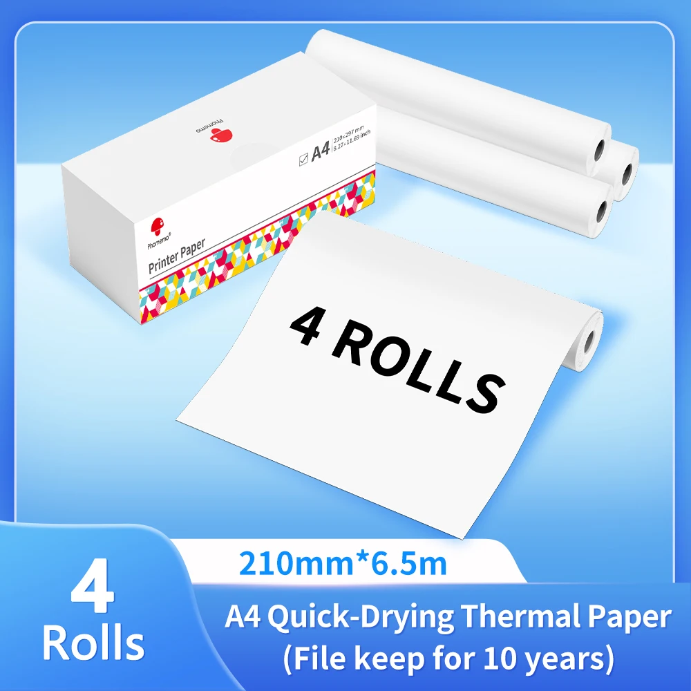 Phomemo 50/80/110mm A4/Letter Thermal Printer Paper Quick-dry Continuous Paper M832/M833/M834/M835 Portable Printer