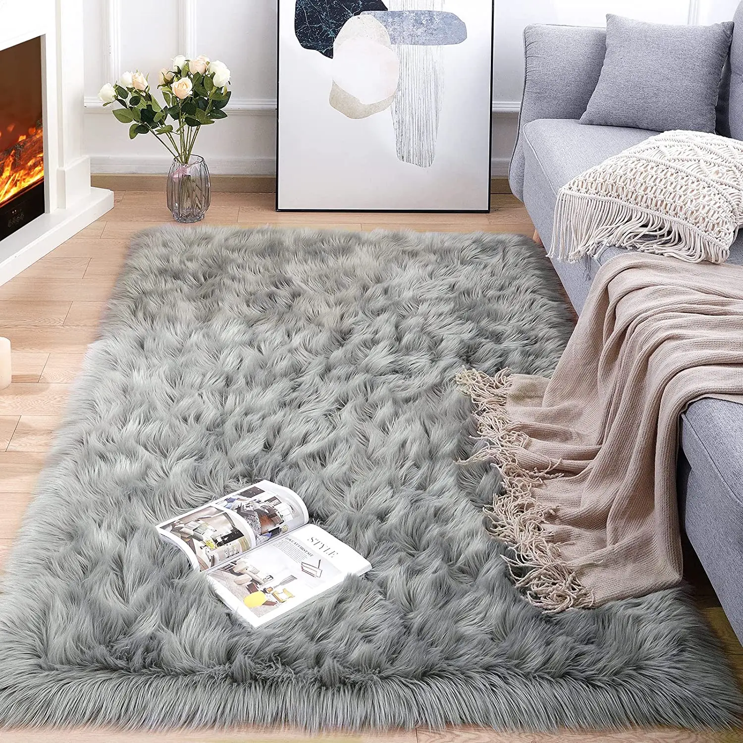 Shaggy Black Fur Carpet or Flatlays