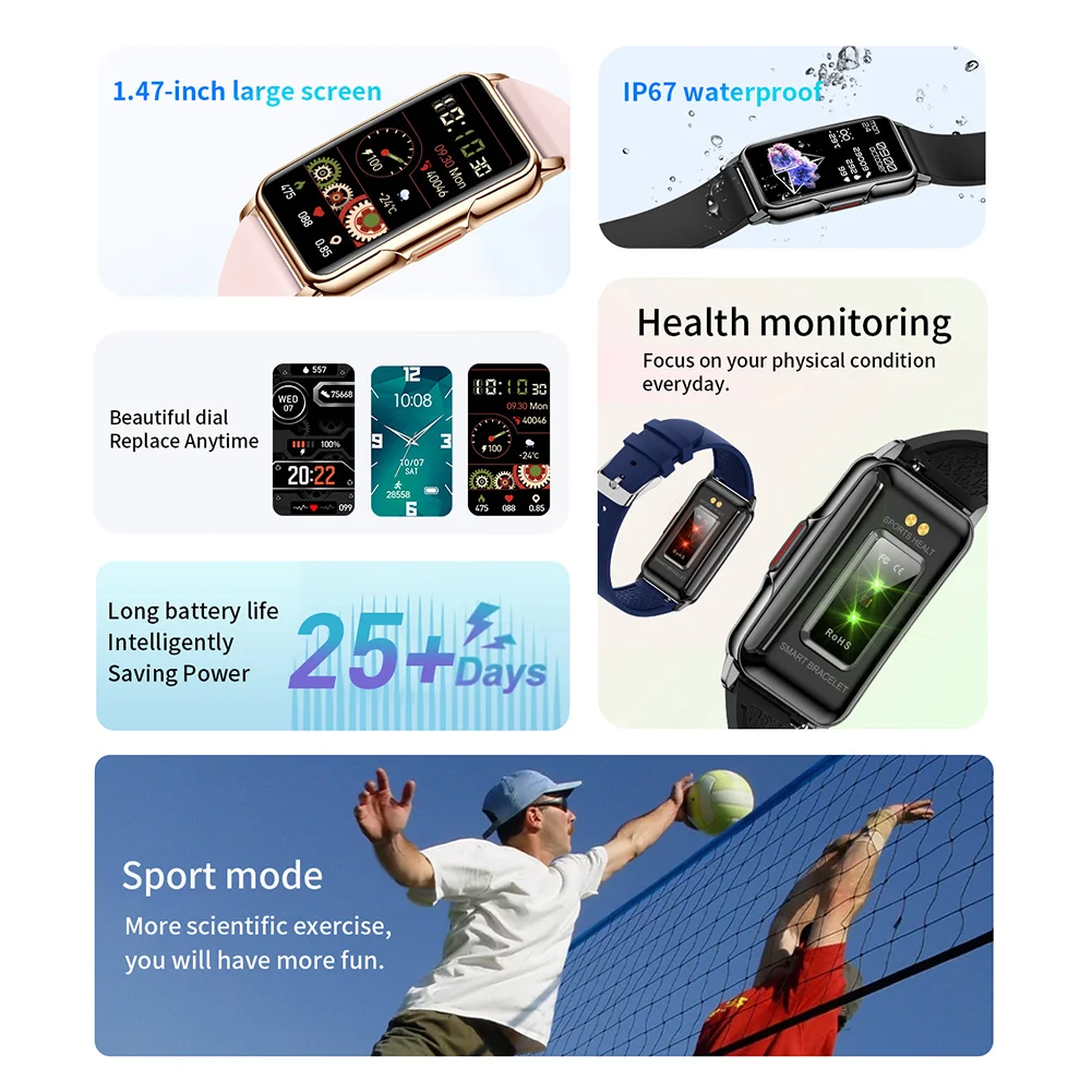 H80 Female Smart Watch | Sport Smart Bracelet | 1.47 Inch Curved Full Touch Screen | Exercise Heart Monitoring | Blood Oxygen Monitoring 11 H80 Female Smart Watch | Sport Smart Bracelet | 1.47 Inch Curved Full Touch Screen | Exercise Heart Monitoring | Blood Oxygen Monitoring 7