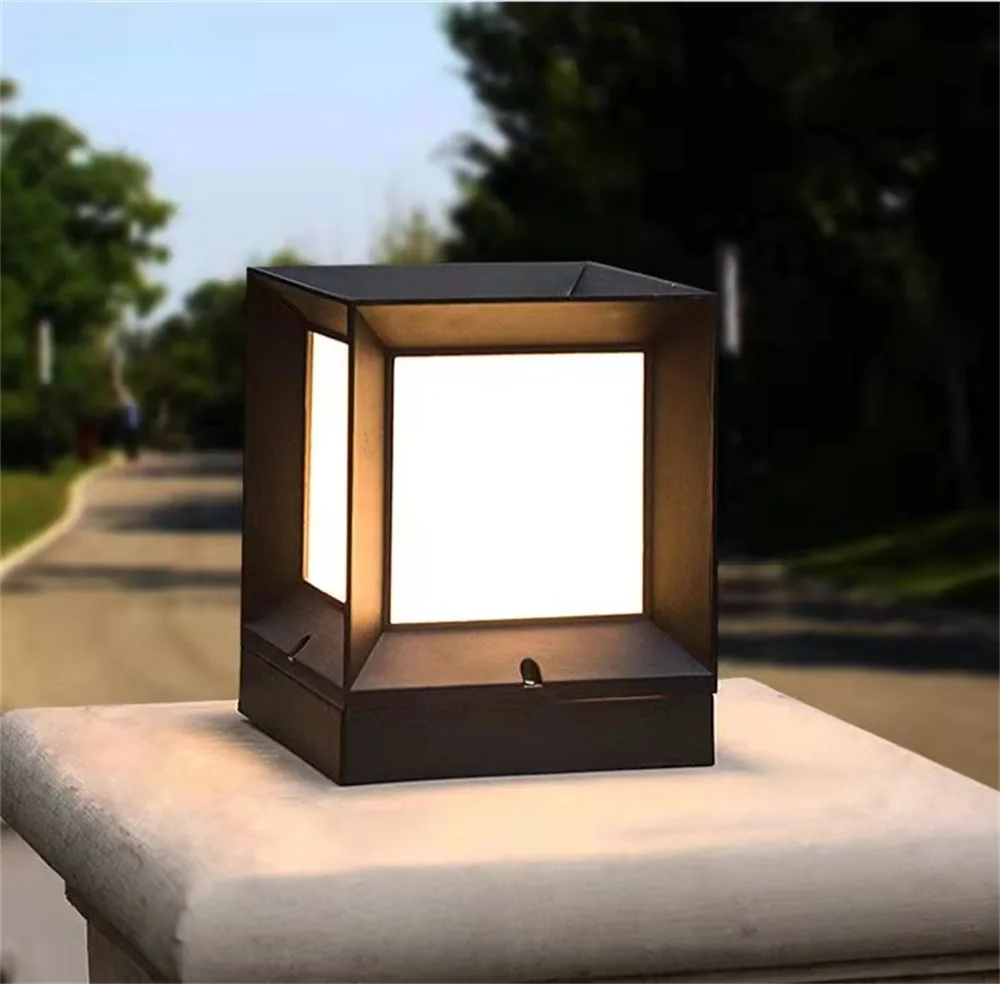 TEMAR Outdoor Solar Cube Light LED Waterproof Pillar Post Lamp Fixtures for Home Garden Courtyard