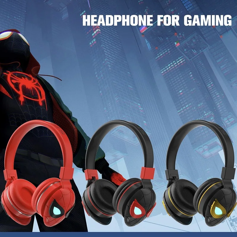 Disney Marvel Bluetooth Headphone Foldable Spider-Man Wireless Earphone HIFI Surround Sound Laptop Headset with Mic for Kids