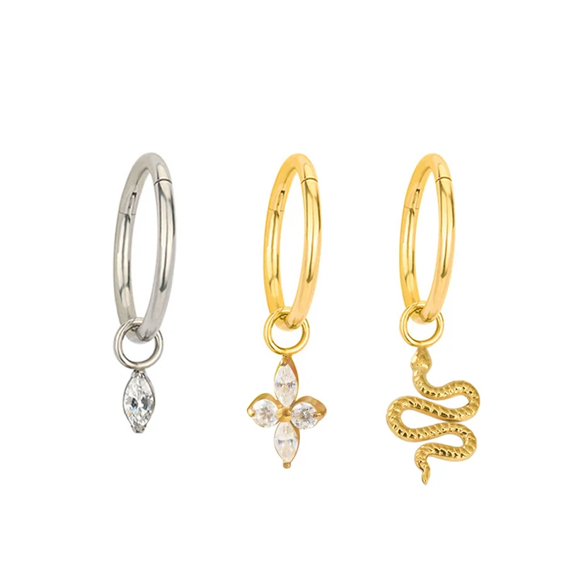 1PC ASTM F136 G23 Titanium Stud Earrings Cartilage Helix Conch Ear Clip CZ Pendant for Women