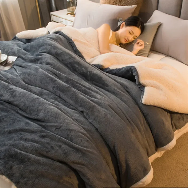 Winter Blanket Winter Bed Blankets Solid Color Fleece Blankets Throws Adult Thick Warm Sofa Winter Blanket Super Soft Warm Duvet Cover Luxury