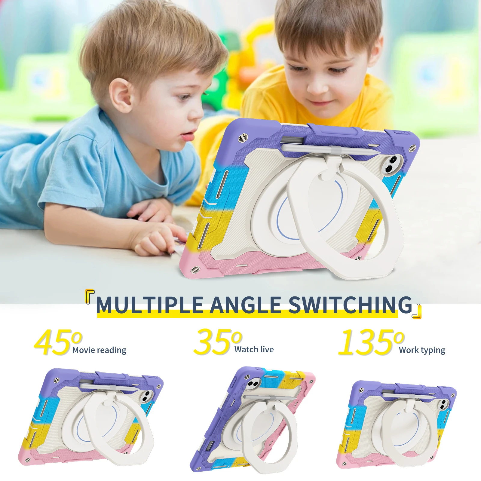 Enhanced Armor Tablet Case with 360° Rotating Stand, Pen Slot & Handle Grip