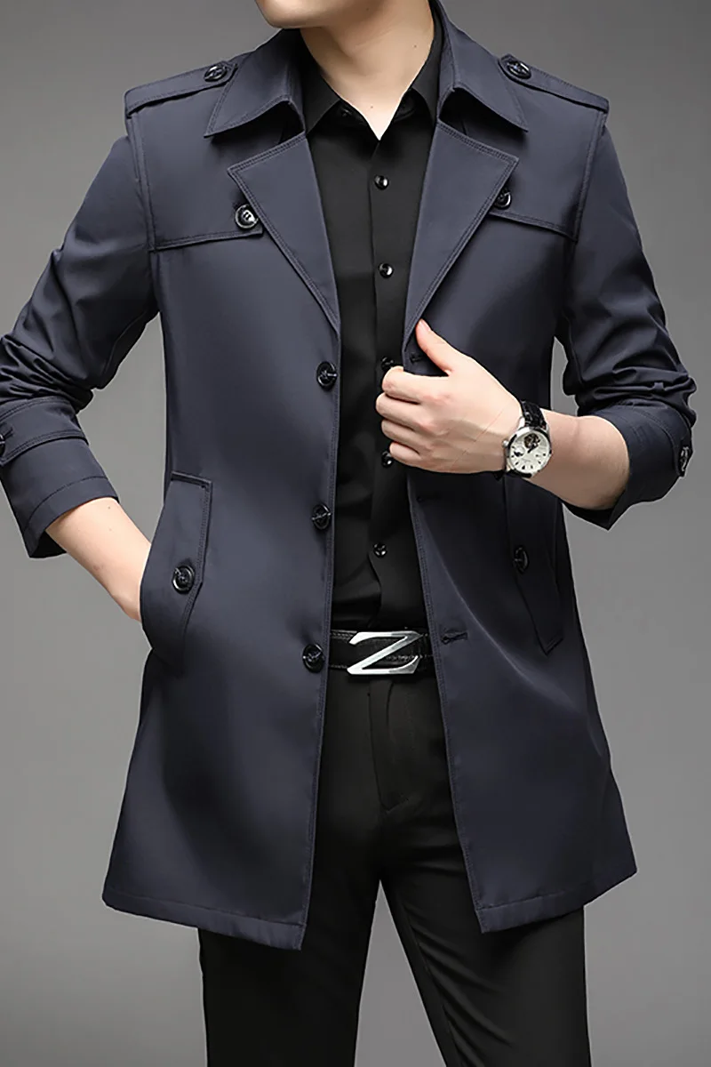 2024 New Spring Men Trench Fashion England Style Long Trench Coats Mens Casual Outerwear Jackets Windbreaker Brand Mens Clothing