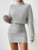 Women's Autumn Winter Fashion High Neck Knitted Sweater Dress Female Casual Solid Loose Long Sleeve Warm Mid Length Dresses 1