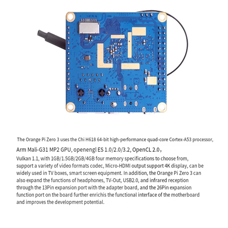 Per Orange Pi Zero 3 Computer A Scheda Singola 4Gb H618 Chip Wifi-Bt5.0 Lpddr4 Gigabit Orange Pi Zero3 Kit Scheda Di Sviluppo Blu
