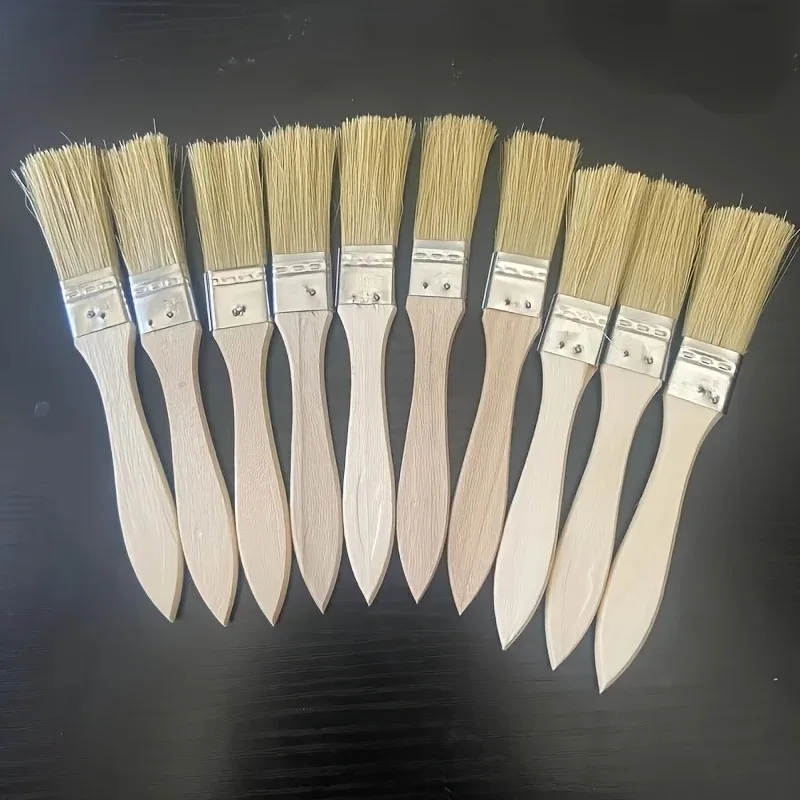 Professional Hog Bristle Brush Set of 10 -Versatile Wooden Handle Tools for Oil Painting,Crafts,Wall Plastering&Glue Application