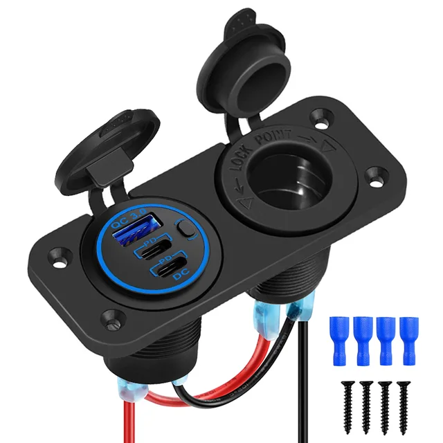 Panneau de Prise USB Type C à Charge Rapide pour Touriste, Adaptateur pour Briquet Laguna, Voiture, Bateau, Montres, Moto, 12V, 3.0, 20W, PD 1