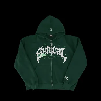 2024 جديد الأمريكية الرجعية زيبر سترة القوطية رسالة ستار هوديي العصرية الرجال معطف غير رسمي متعدد الاستخدامات - Image 5