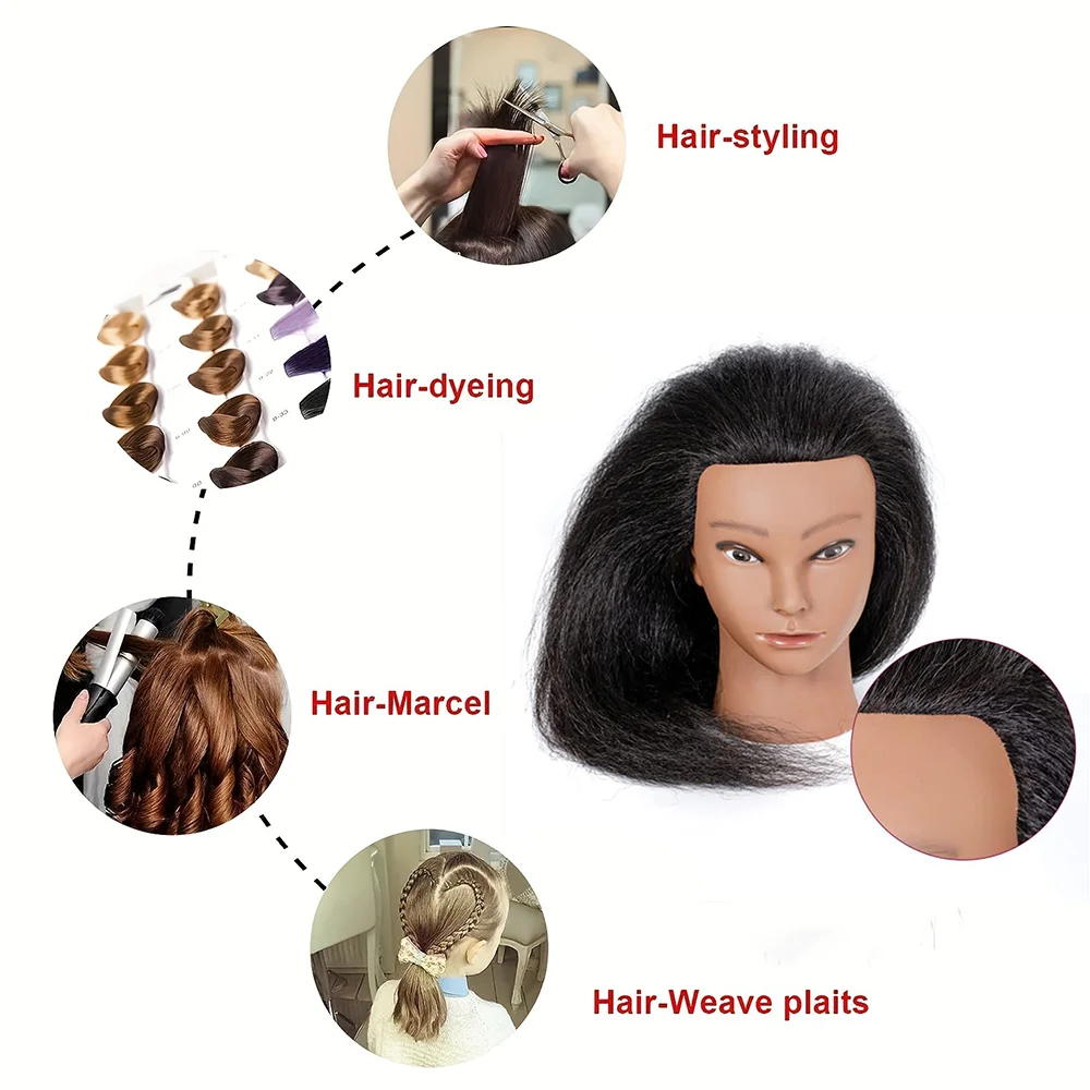 Women African Mannequin Head With 100% Real Hair For Styling Braiding Professional Afro Training Hairdressing Hairart Head Stand