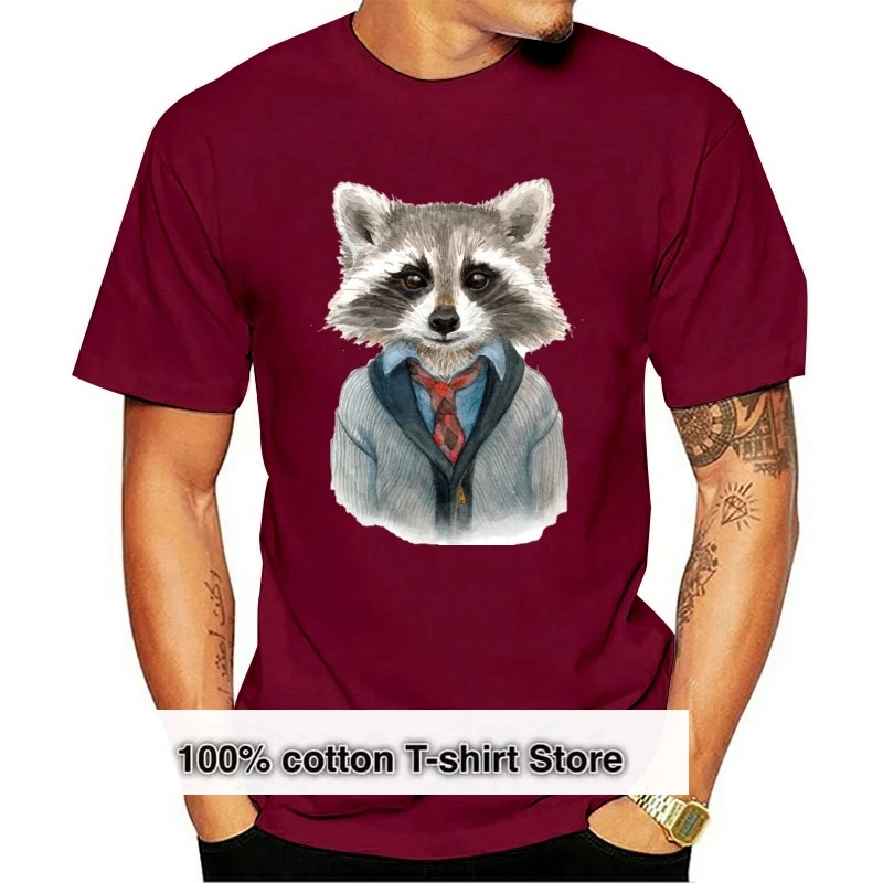 

Новинка 2020, Мужская крутая футболка Raccoon, высококачественные белые дизайнерские футболки с коротким рукавом, веселые футболки, топы, футболки