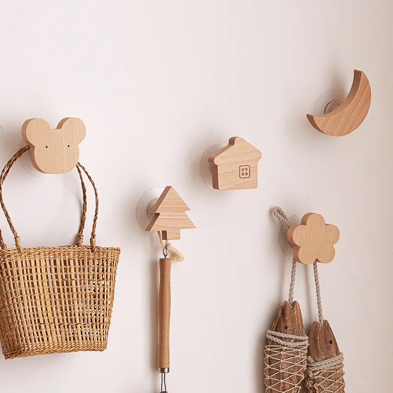 

1pcs New Wooden Hook Creative Star Moon Animal Hook Wall Hanging Coat Hook Home Decoration Solid Wood Hook Kitchen Accessories