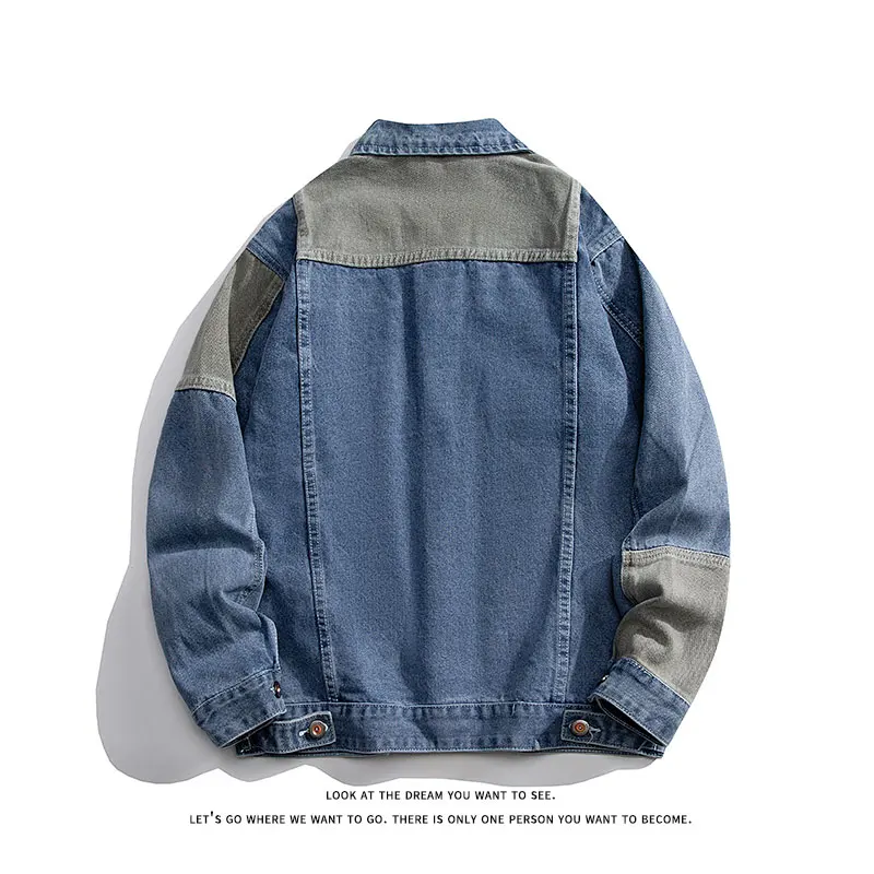 Men's Denim Jacket Oversize Spliced Color Blocking Spring Autumn Jacket Hip Hop Menswear Japanese Style Male Jeans Jacket 4