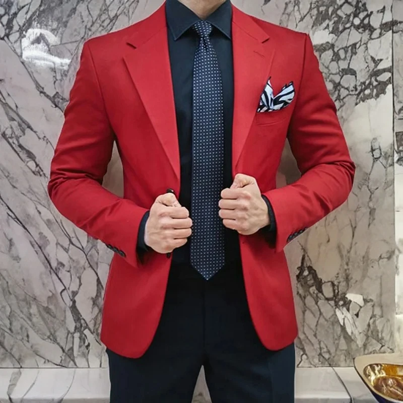 Red Slim Fit Men Wedding Suit Groom Tuxedo 2 Pieces Best Man Blazer Business Suit Handsome Costume Homme Terno Masculino