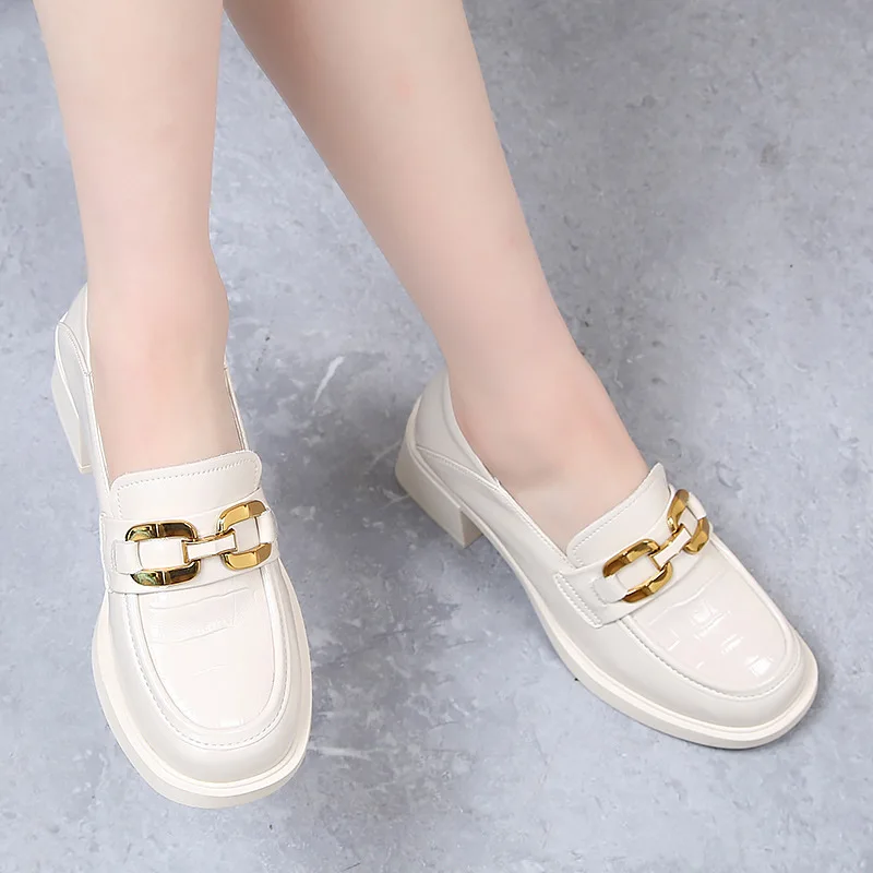 Lefu Shoes 2024 Spring and Autumn Women's Shoes Genuine Leather Lazy Shoes Thick Heel Anti slip Thick Sole Casual Single Shoes