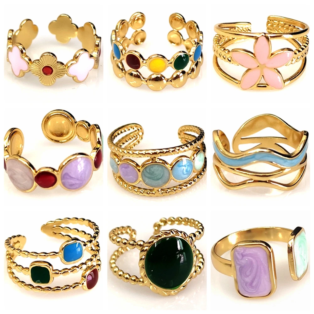 10Pcs 20Pcs Wholesale Women's Fashion Skeleton Rings Colorful Beads Charm Female Ring Stainless Steel Jewelry 2