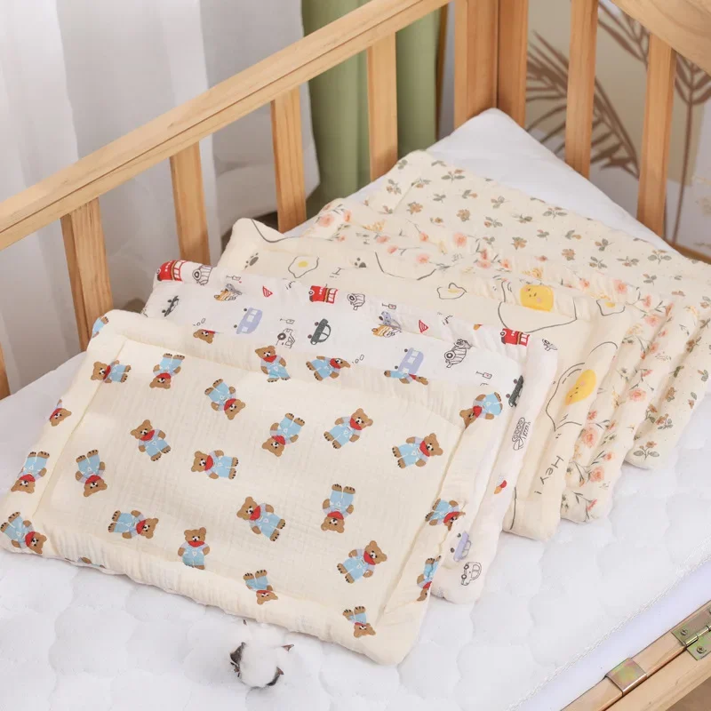 Newborn-Pillow Pad Cotton Bean Velvet Cartoon Pattern Flat Pillow Baby Anti Vomiting Pad Four Seasons Cotton Breathable Pillows 4