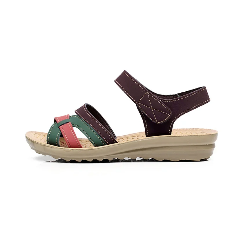 TIMETANG Mother sandals soft leather large size flat sandals summer casual comfortable non-slip in the elderly women 's shoes