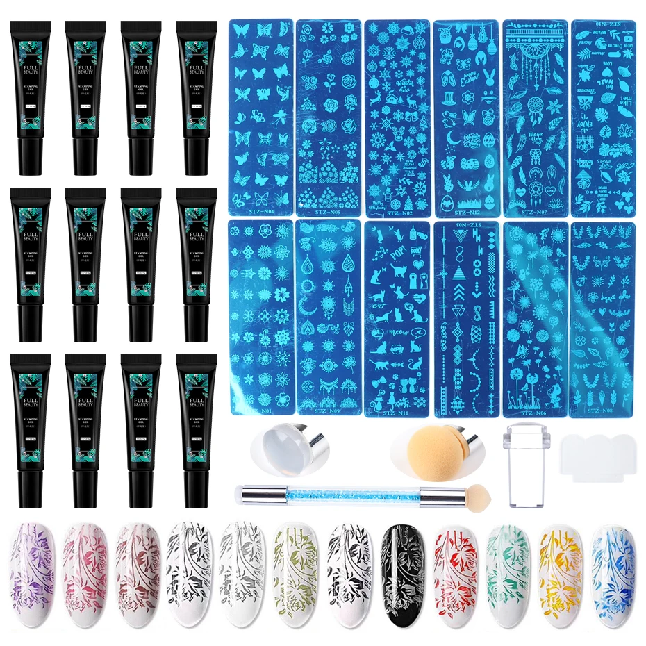 Nail Art Kits Stamping Gel Polish Plates Set Letters Stamper Scraper