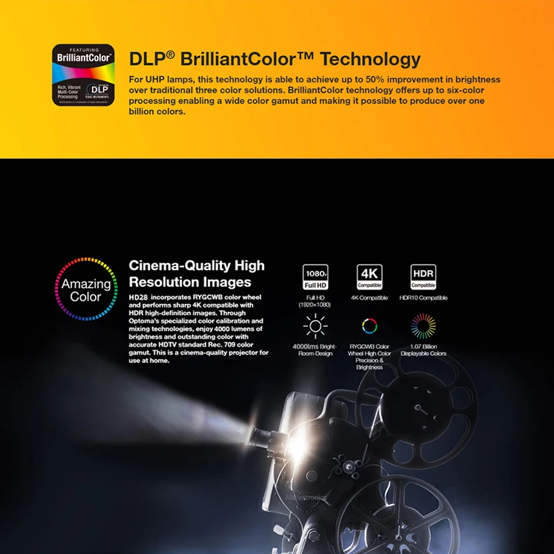 Optoma Projector HD28eH 1080P Full HD DLP Professional HDR Video Beamer 4000 Lumens 3D Projector For Home Theater Cinema