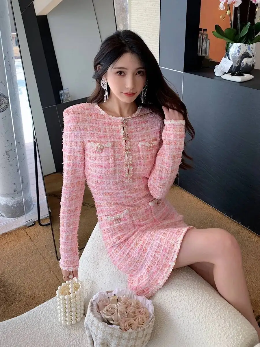 chinese dress ladies Modern Stripes Ribbed Knit Long Sleeve Mini Dress main image 1