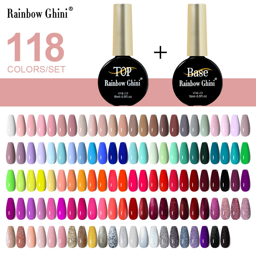 Rainbow Ghini Gel Nail Polish Set 120 colors Pieces 15ml Semi-permanent Hybrid Nail Art UV LED Varnish Manicure Gel Sets