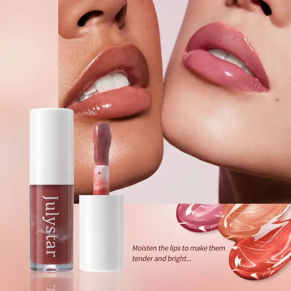 Julystar Mirror Lip Gloss Nude Milk Tea Liquid Lipstick Waterproof Sexy Red Moisturizing Lip Tint Hydrating Plumping Lips Makeup