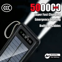 Solar Power Bank 500000mAh Fast Charging Powerbank High Capacity Portable Mobile Power Flashlight Built in 4 Cables Battery - Image 2