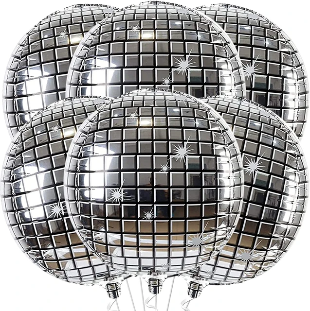 Big Gold Disco Ball Balloons - 22 Inch, Pack of 6, Disco Party Decorations