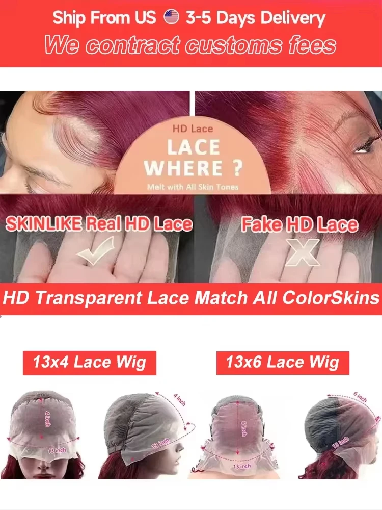 250 Density 13x4 Curly 99J Burgundy Lace Front Wig Red Wine Colored 30 40 Inch Deep Wave 13x6 HD Lace Frontal Human Hair Wigs